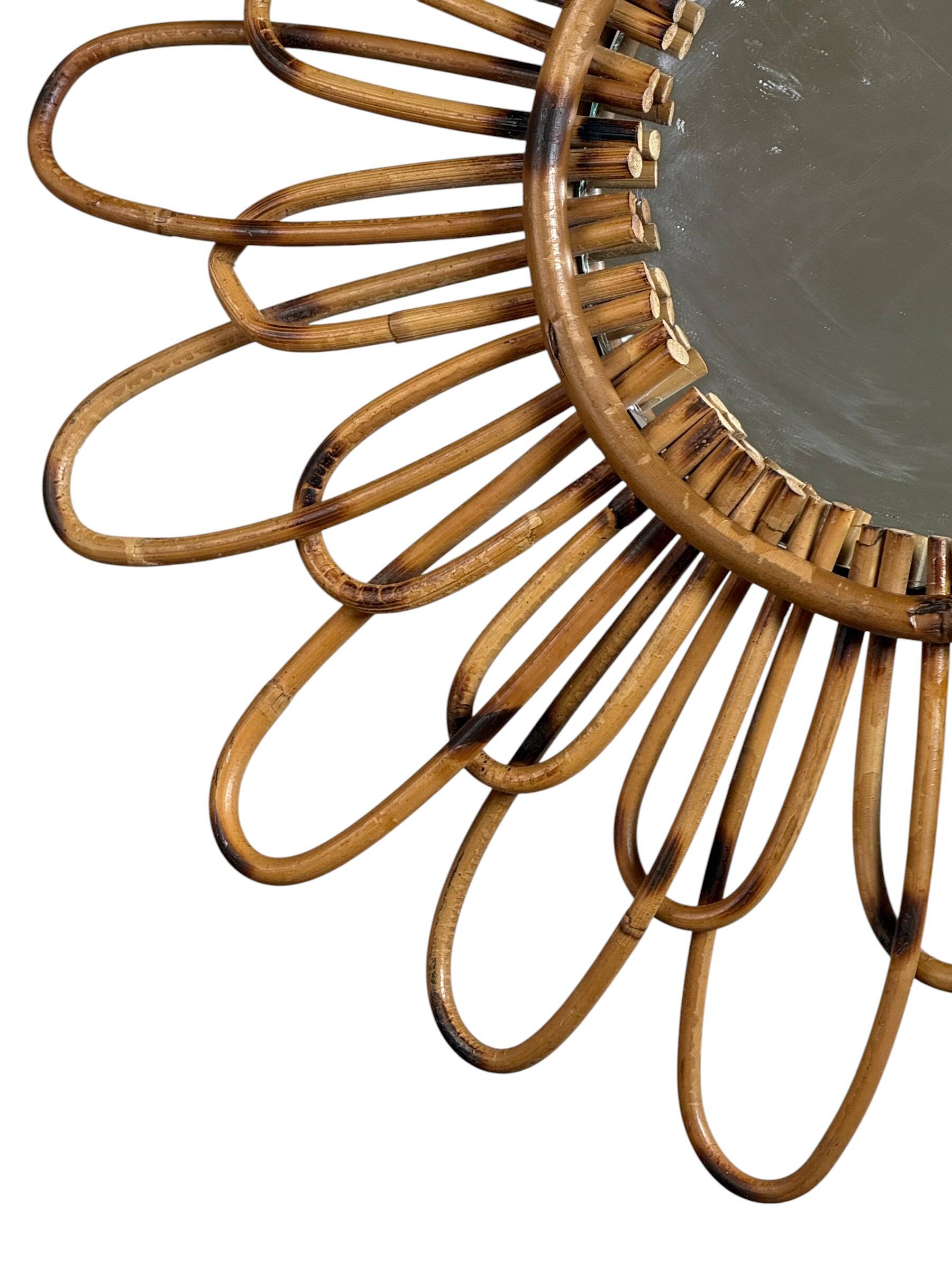 1950s rattan sun mirror France