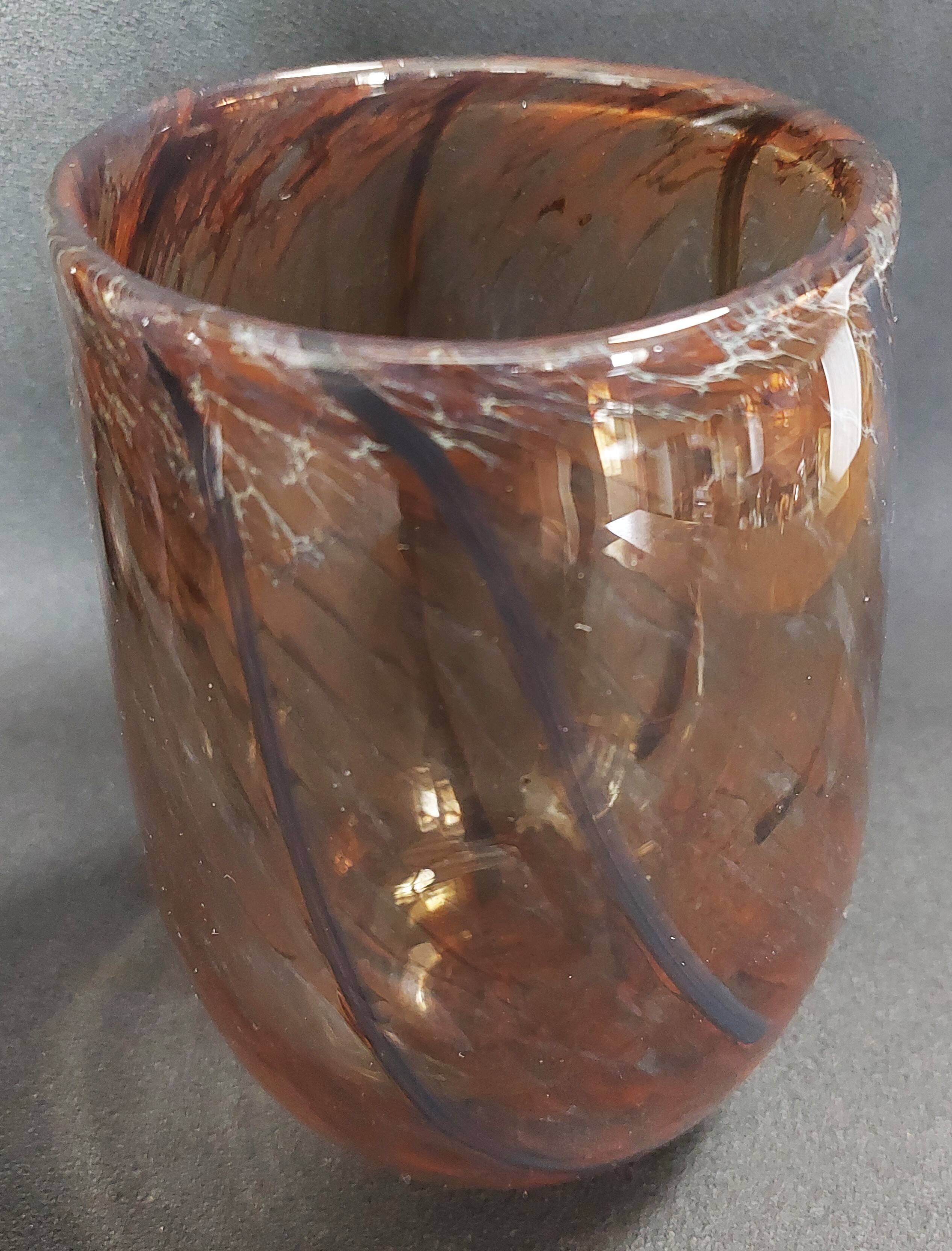 Vase vintage verre signé Jean-Marie Bizet daté novembre 1982