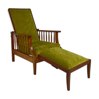Fauteuil Morris en hêtre et velours vert Royaume-Uni circa 1900