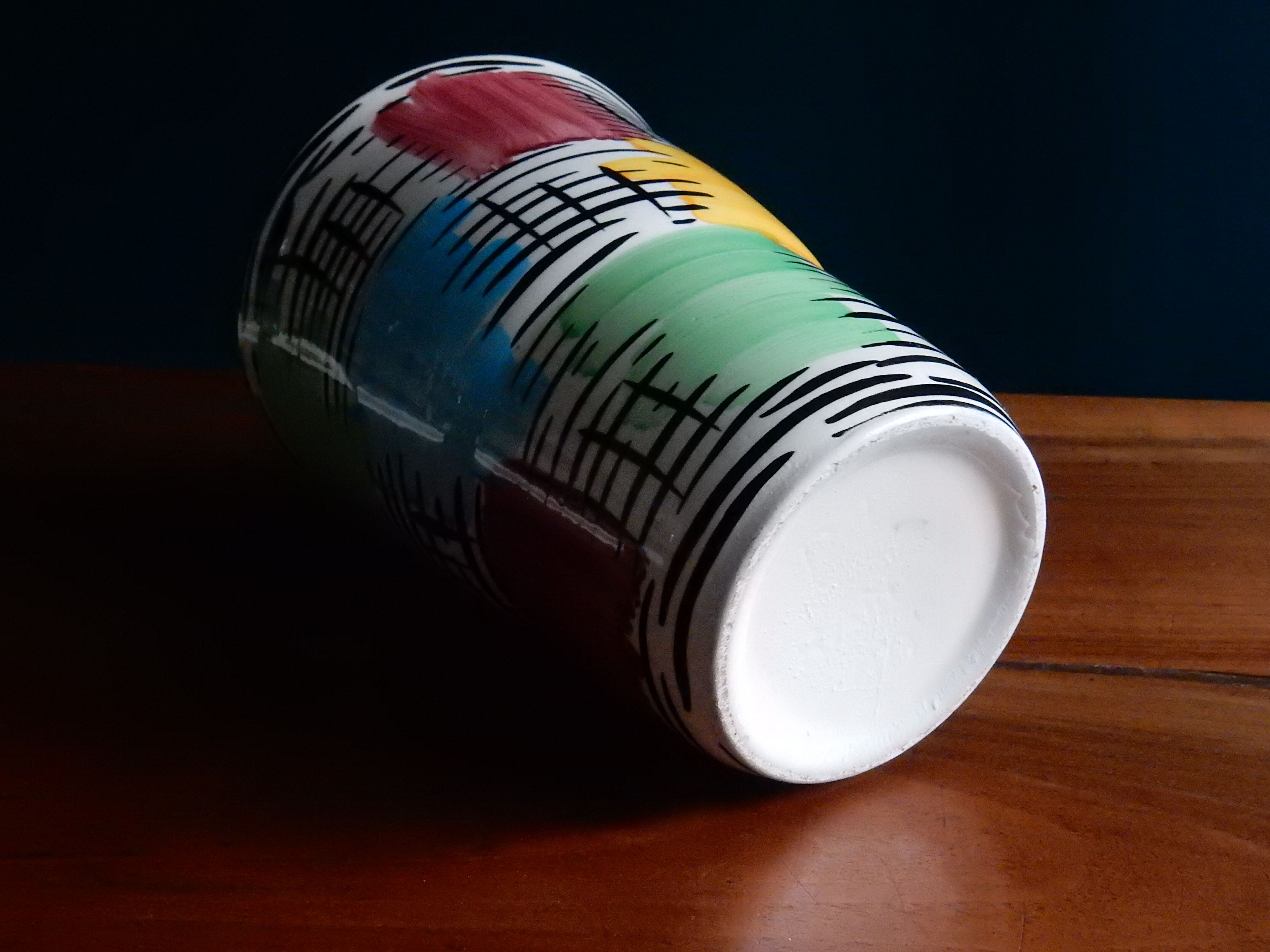Vase céramique multicole et quadrillage des années 50