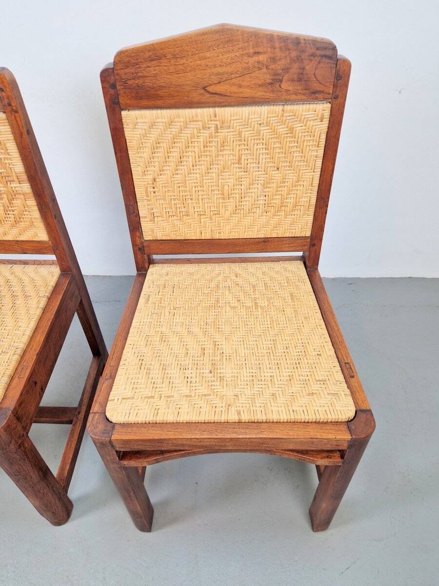 Dutch Art Deco Haagse School Oak and Rattan Webbing Chairs, 1930s, Set of 2