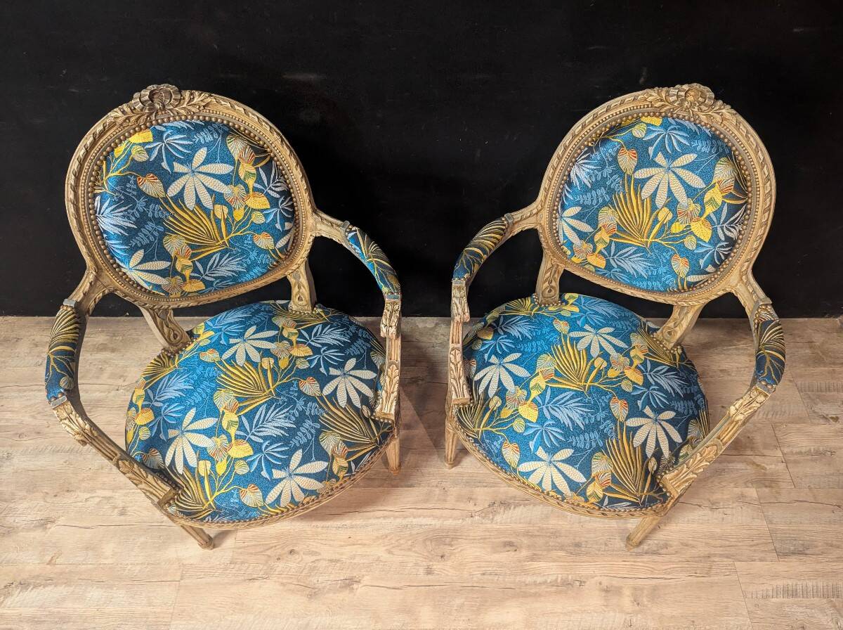 Pair of Louis XVI style armchairs