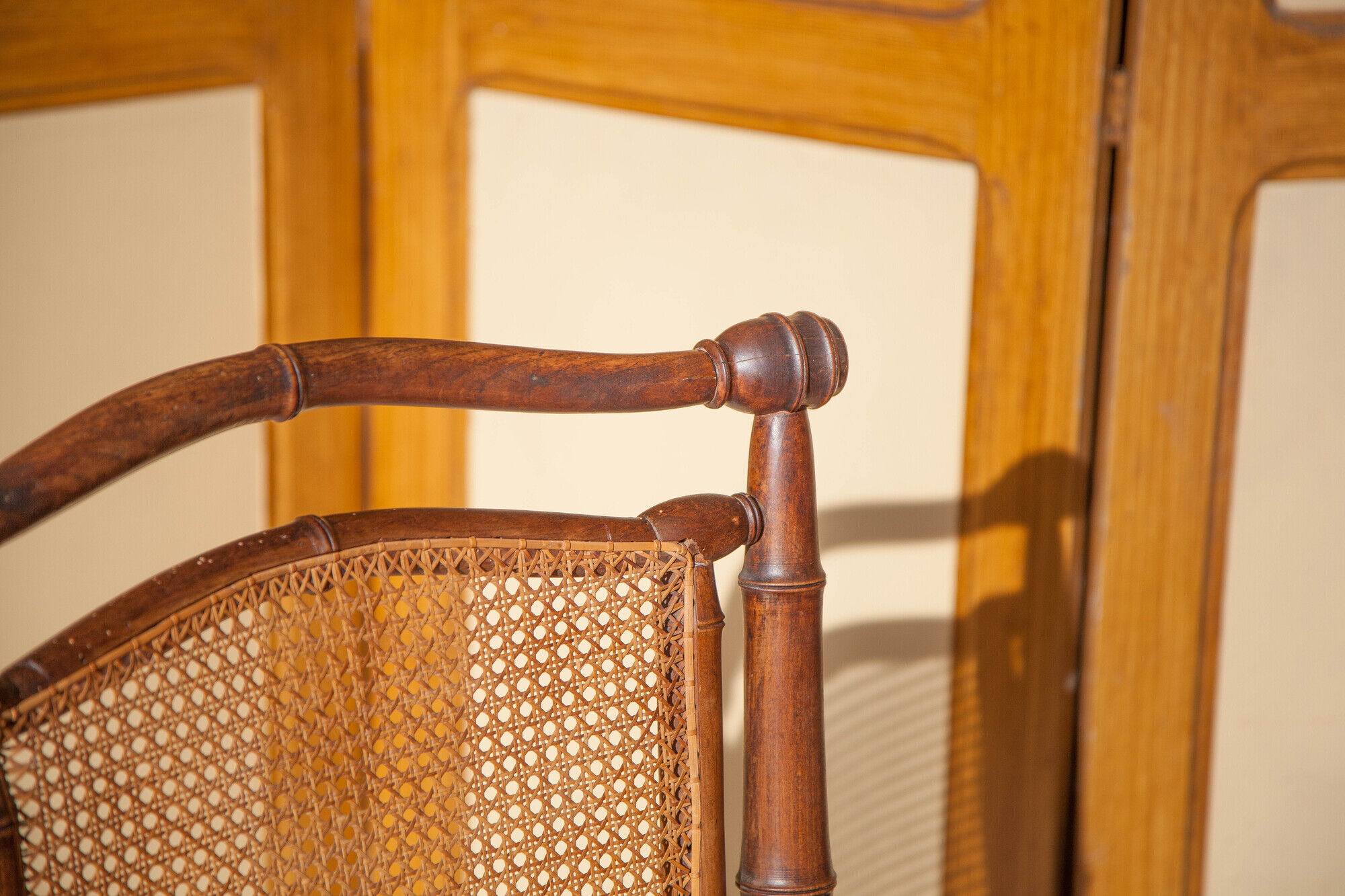 Canned armchair wood imitation bamboo, colonial armchair, interior decoration