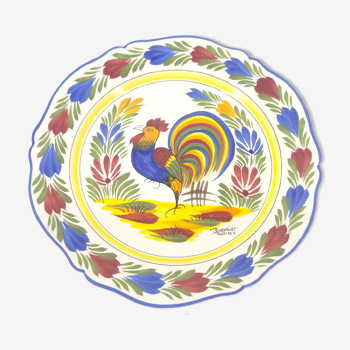 Assiette plate ancienne faïence henriot quimper oiseau coq céramique française