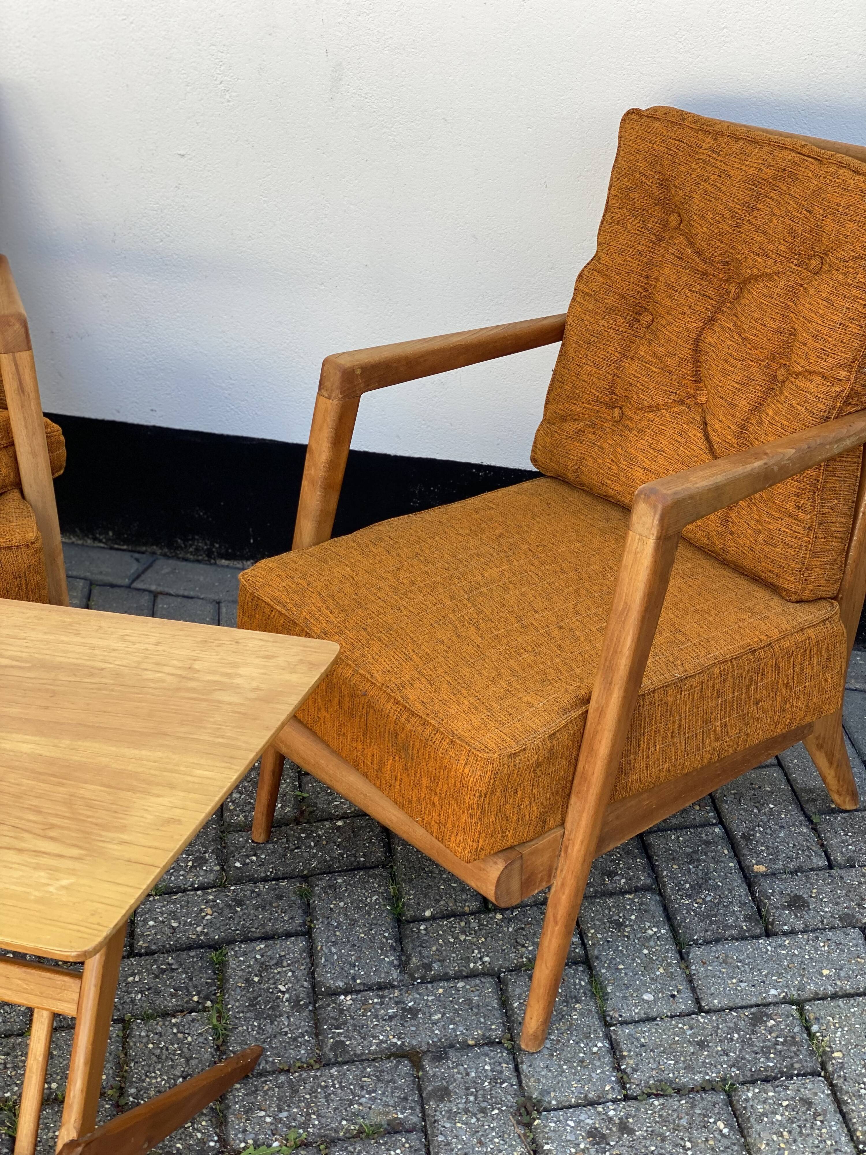 Trio of Knoll Lounge Chairs with Magazine Table.
