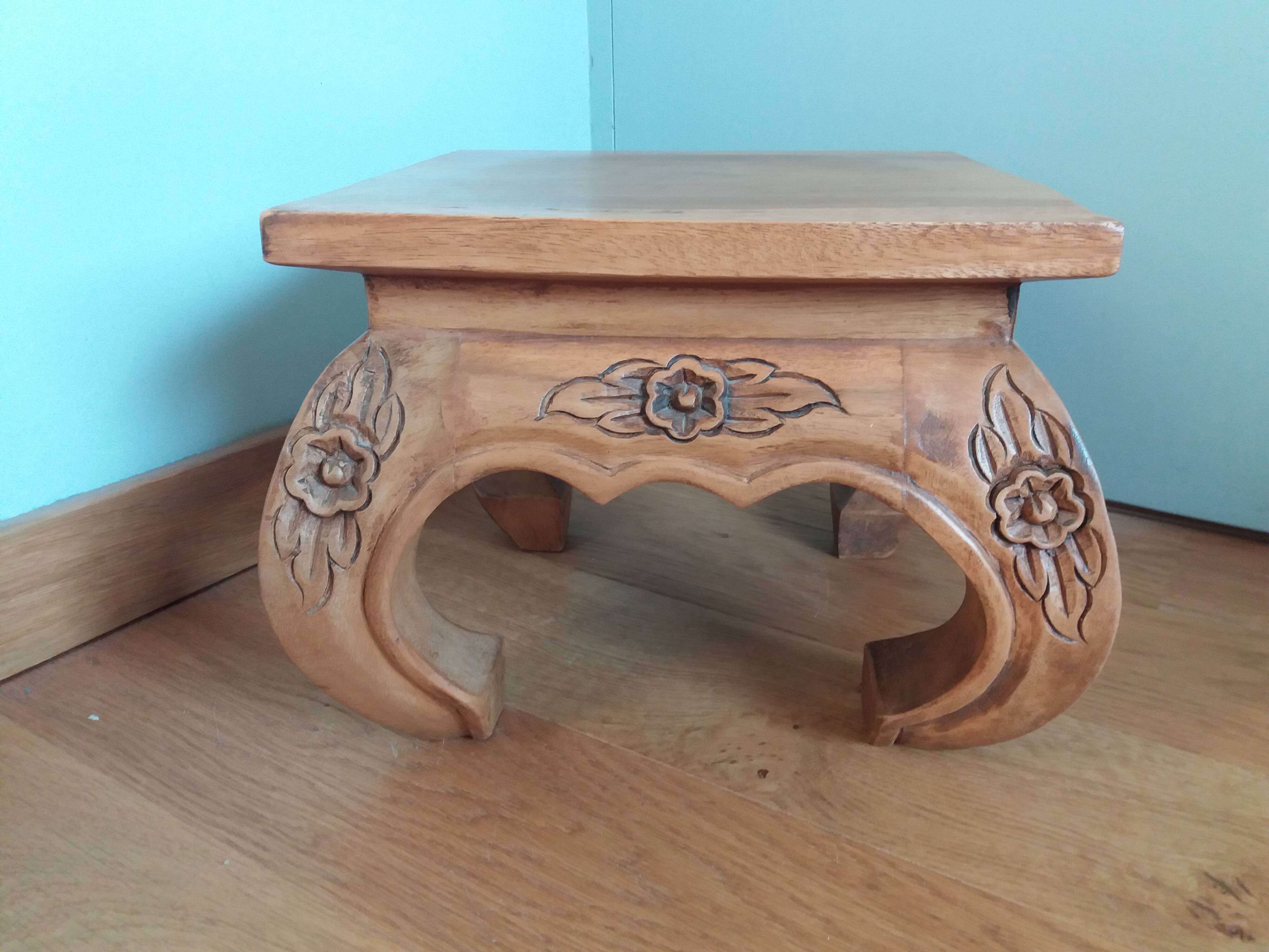 Coffee table with plant holder, end of sofa, carved wood, Indonesia