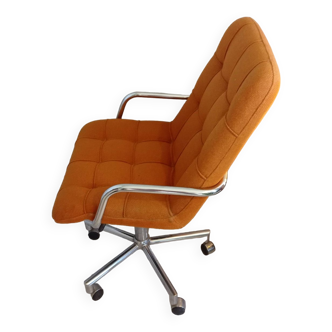 Ancien fauteuil sur roulettes vintage Airborne orange réglable en hauteur déhoussable