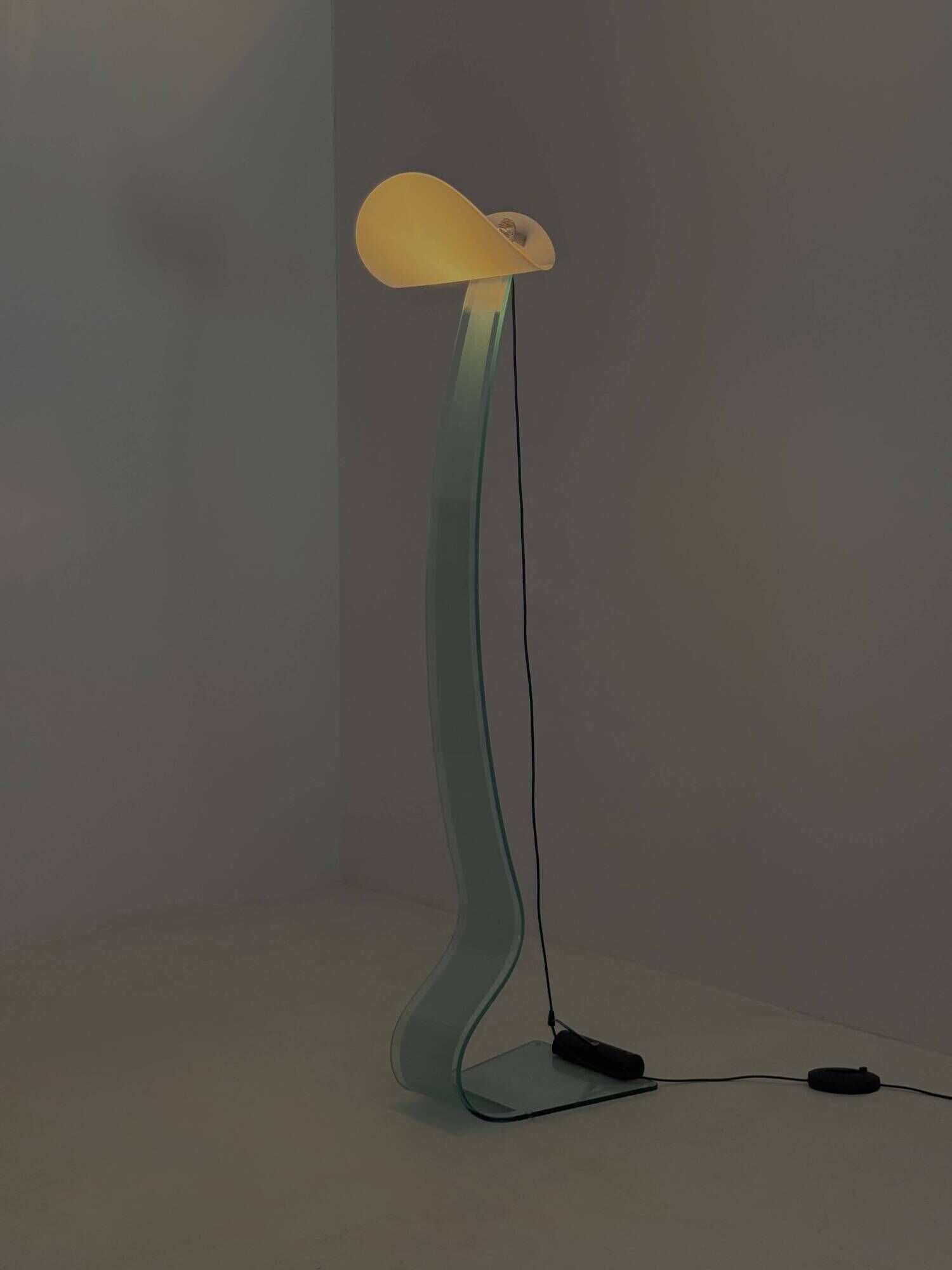 Vintage design floor lamp by Sothis with glass base and white glass shade