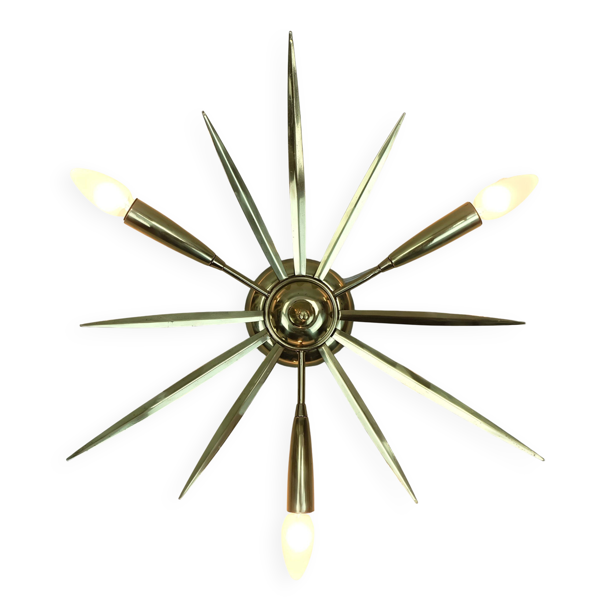 1950s mid century sputnik 3-light brass ceiling light