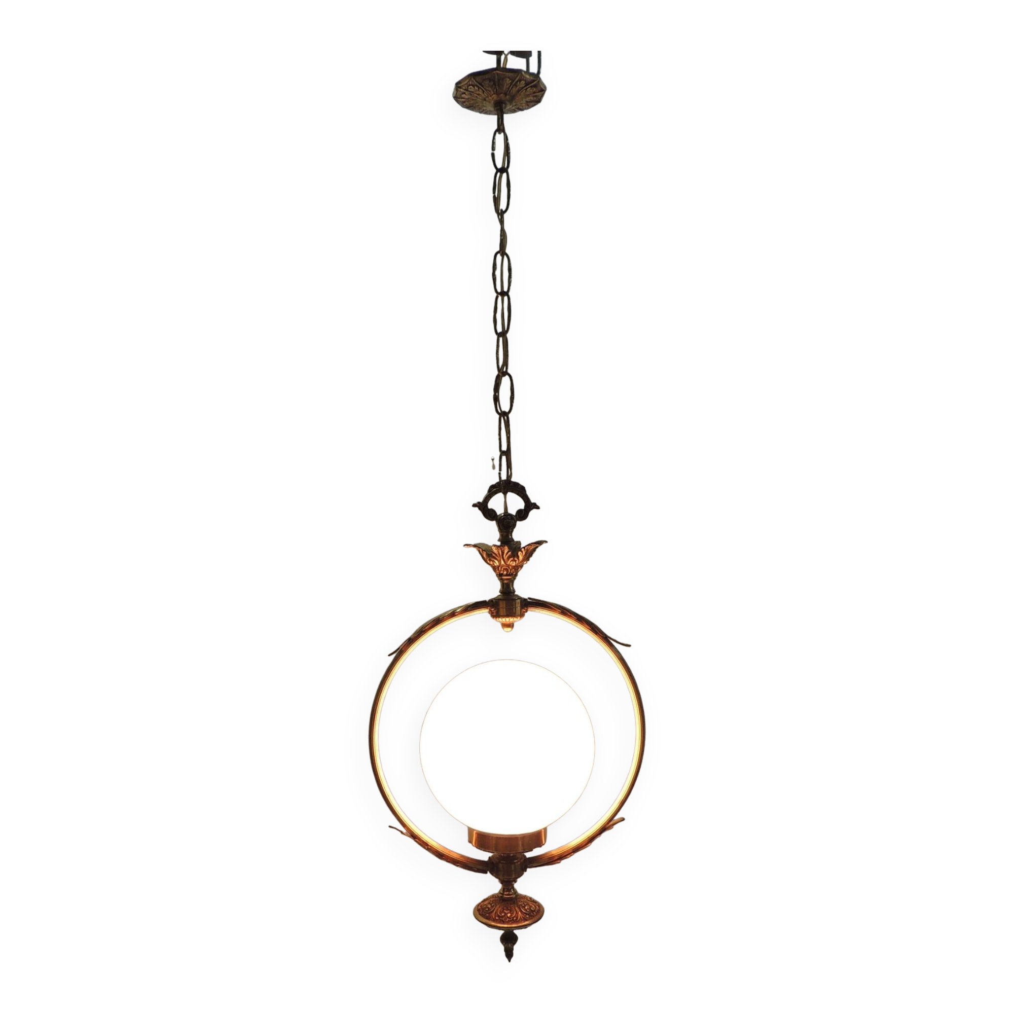 Suspension bronze brass and opaline / vintage