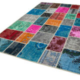 Handwoven oriental overdyed 204 cm x 304 cm multicolor patchwork rug