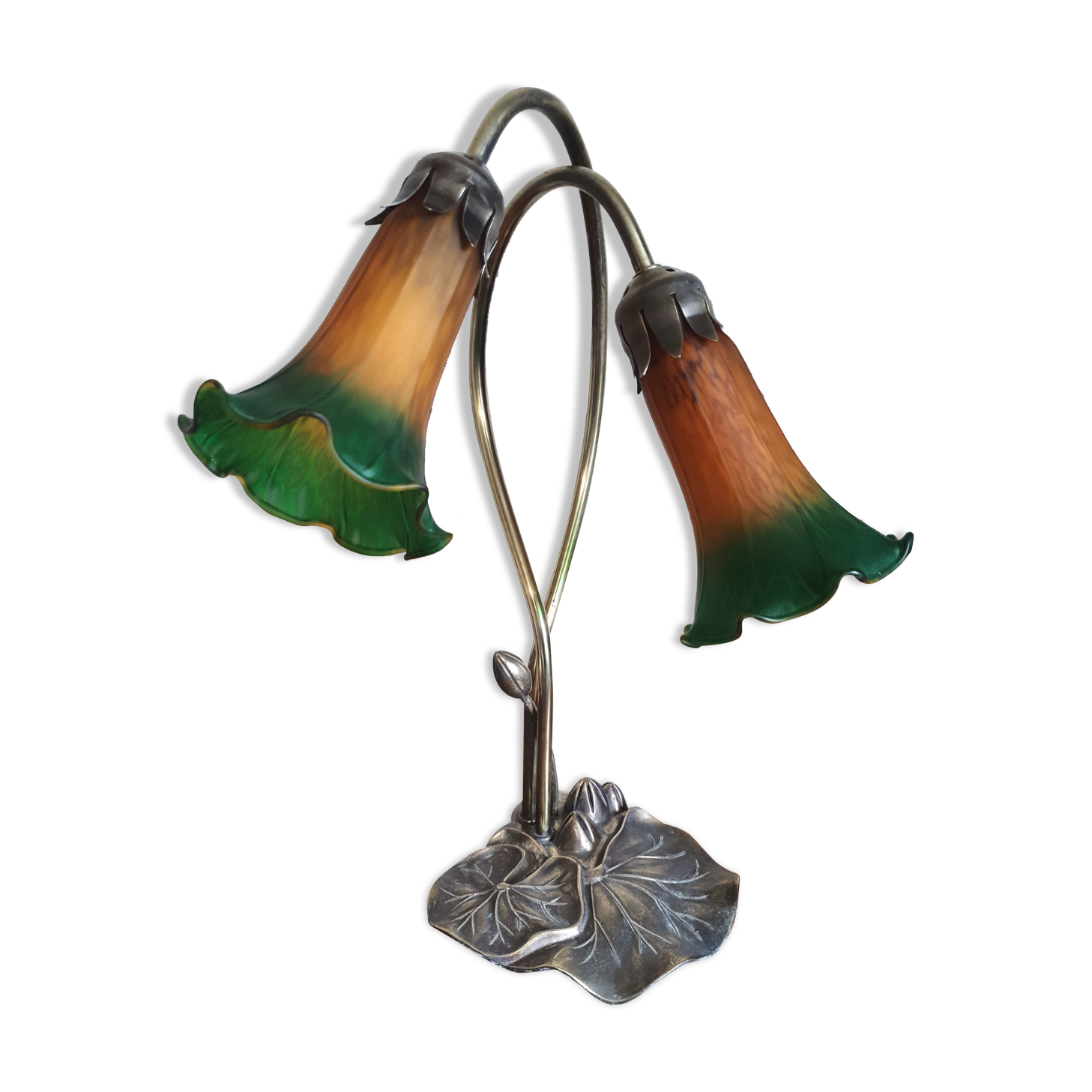 Brass lamp and glass paste water lily leaves