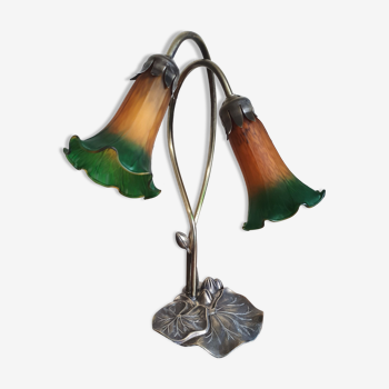 Brass lamp and glass paste water lily leaves