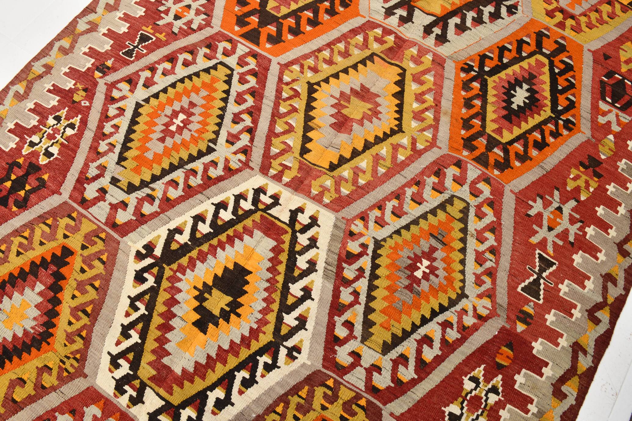 6x9 Large Geometric Style Multicolor Style Wool Vintage Kilim Rug,182x283cm