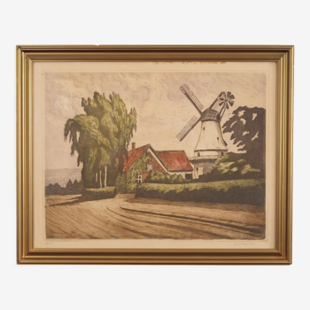 Painting "The Windmill”, Scandinavian design, 1970s