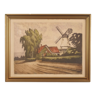 Painting "The Windmill”, Scandinavian design, 1970s