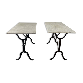 Set of two bistro tables in marble and wrought iron