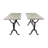 Set of two bistro tables in marble and wrought iron