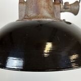 Black enamel and cast iron industrial cage pendant light, 1950s