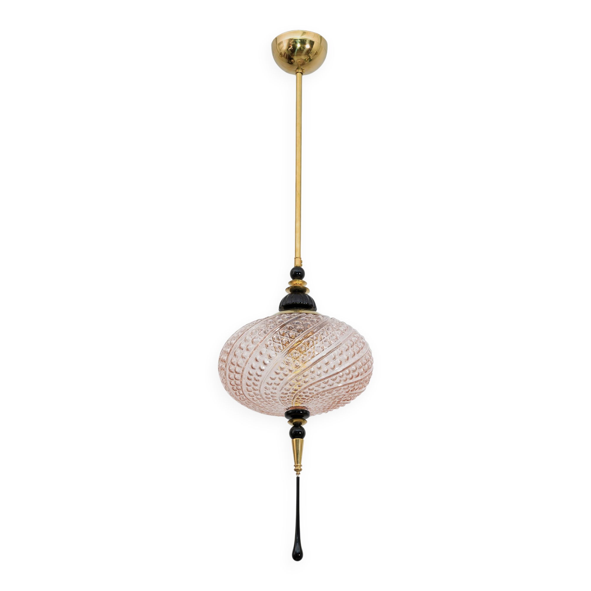 Blown Murano Glass and Brass Pendant Lamp
