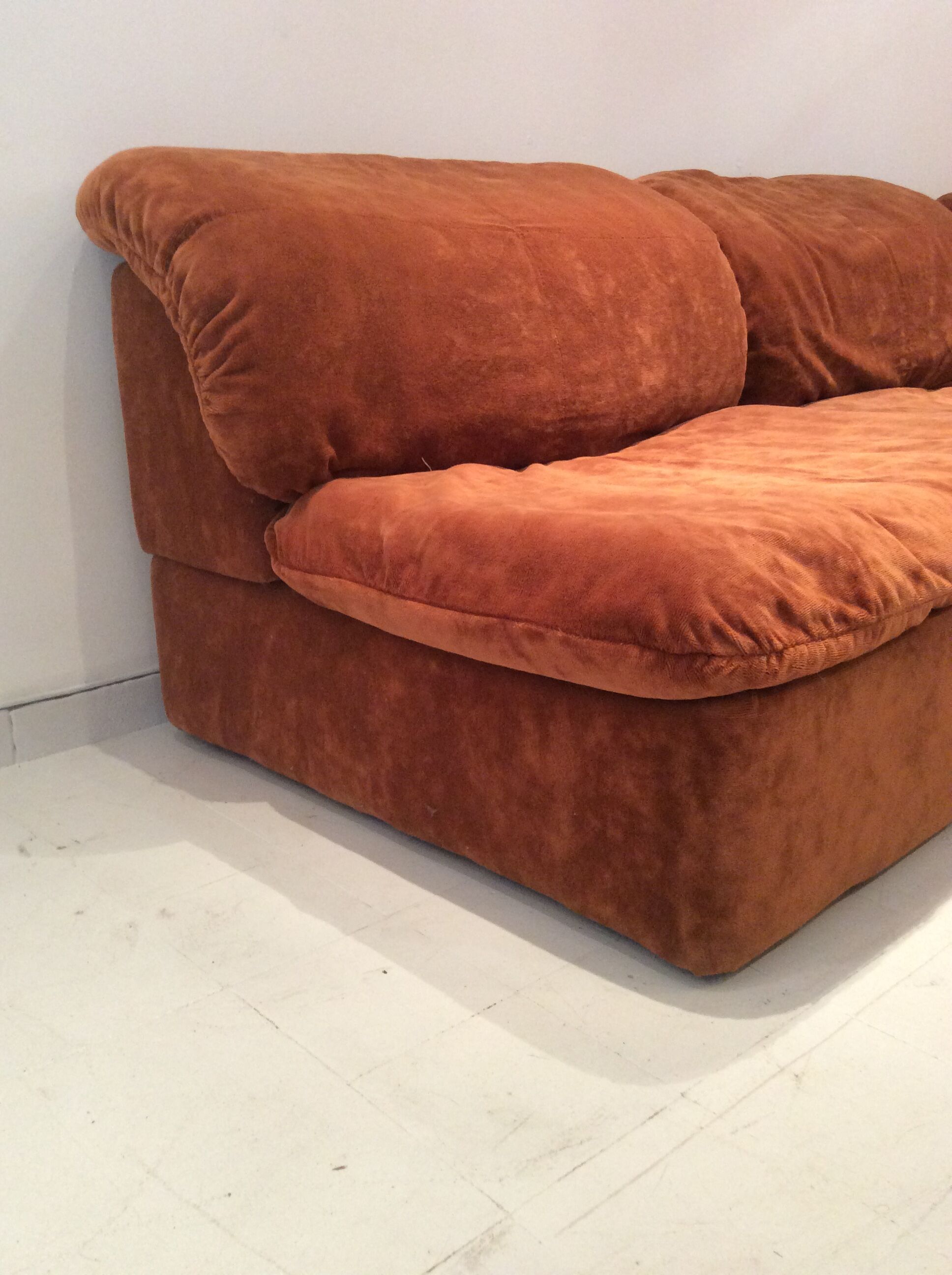 Vintage corner sofa modular velvet orange burned 70 years