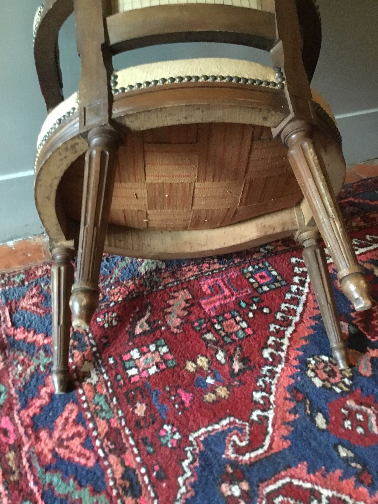 Pair of convertible armchairs Louis XVI, XIXth century style