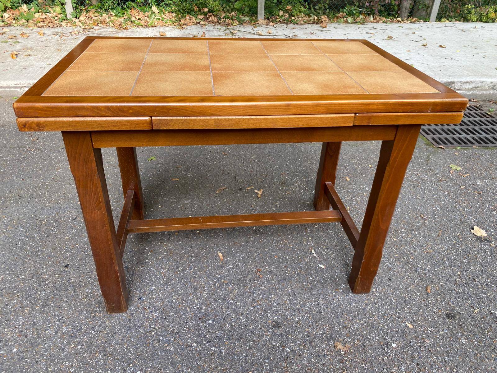 Farmhouse style solid wood and tile kitchen dining table