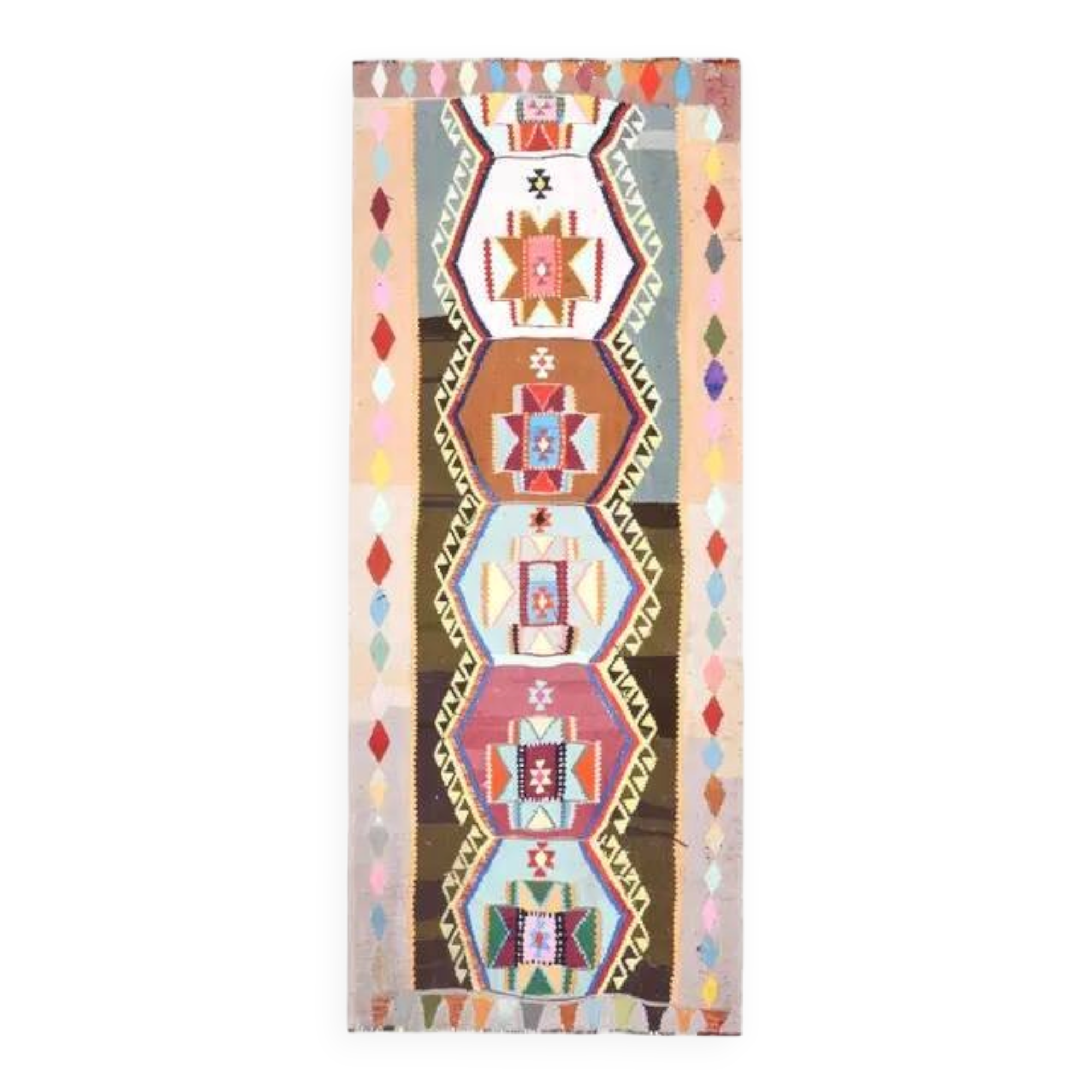 Vintage Turkish Oushak Handmade Wool Cotton Beige Runner Rug 116x282