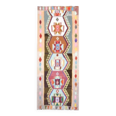 Tapis couloir vintage turc Oushak fait à la main en laine et coton beige 116x282