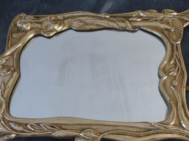 Table mirror Art Nouveau style in solid bronze 20x26cm
