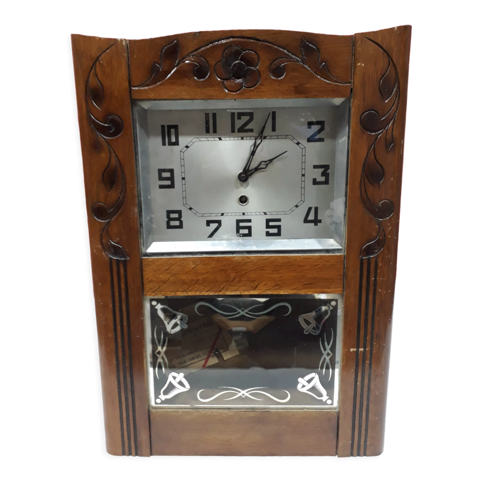 Horloge Murale Ronde Ancienne - Mécanique à Remontage Par Clé, Bois, Ne Fonctionne Pas (pour Pièces)