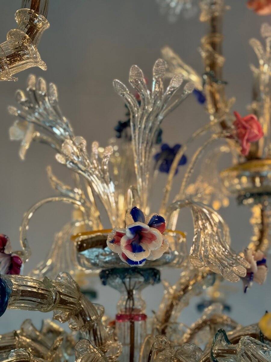 Rezzonico Gondola Chandelier In Multicolored Murano Glass Circa 1900