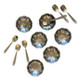 Vintage ice cream service, stainless steel cups and spoons