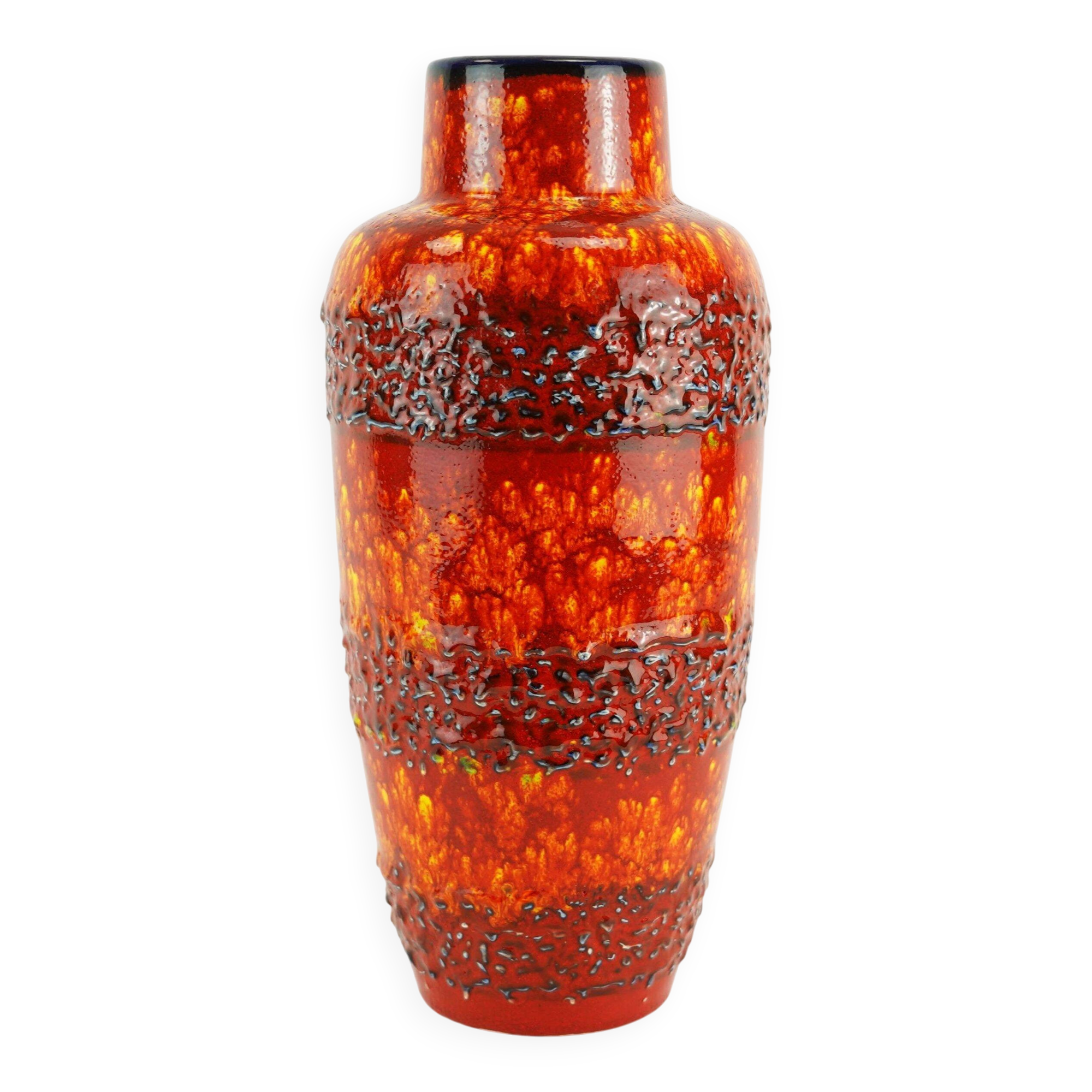 VASE des années 1960-70 de la période pop Scheurich rouge orange jaune bleu modèle 517-30