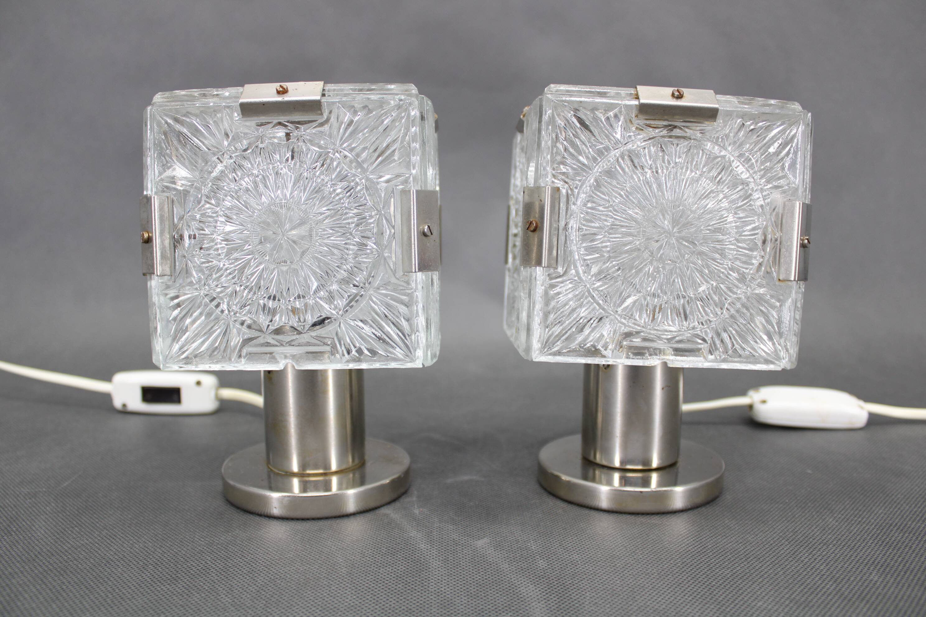 1970s Pair of Glass Table Lamps by Kamenicky Senov, Czechoslovakia