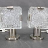 1970s Pair of Glass Table Lamps by Kamenicky Senov, Czechoslovakia
