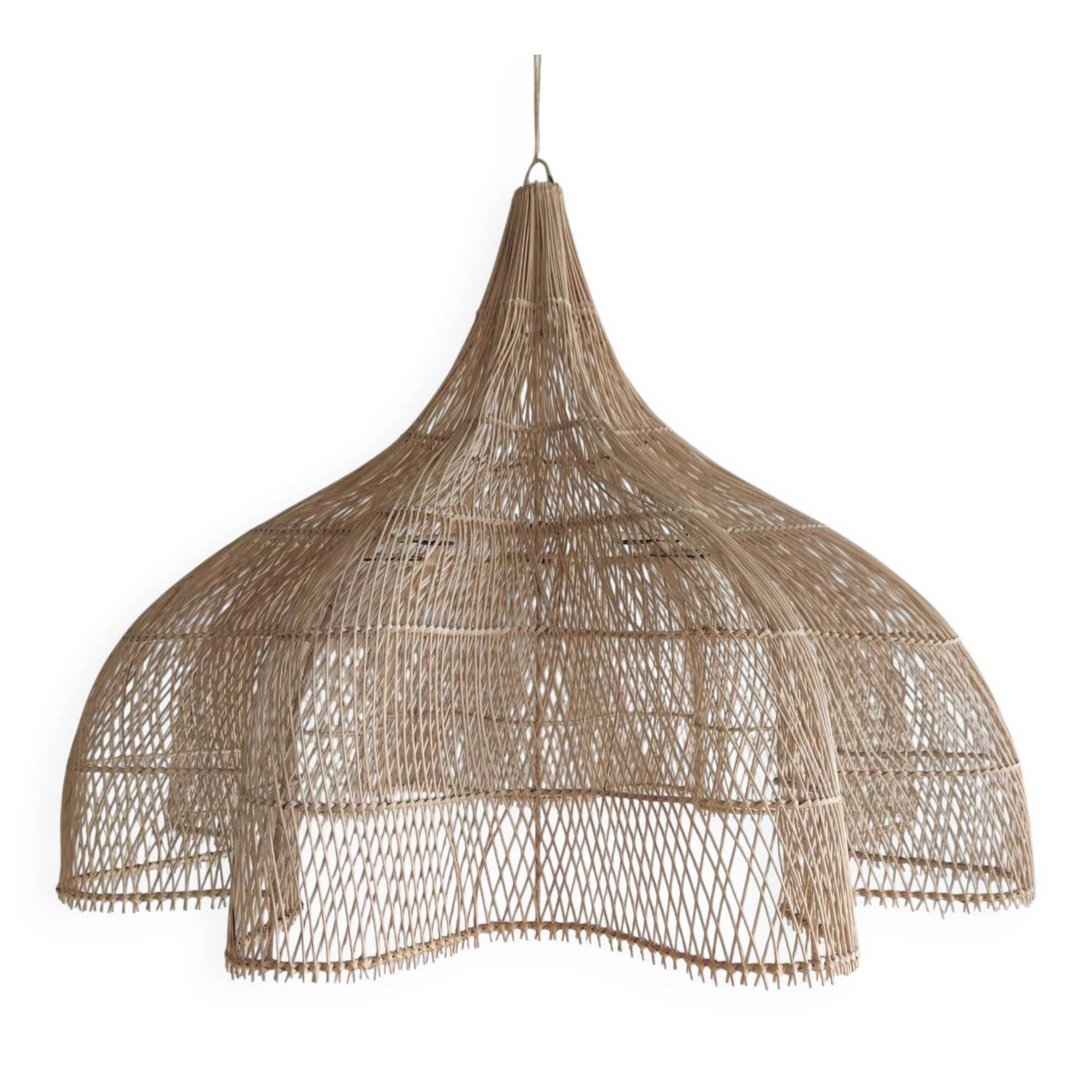 Immense rattan suspension in the shape of a flower, tulip, corolla H1m D1m50