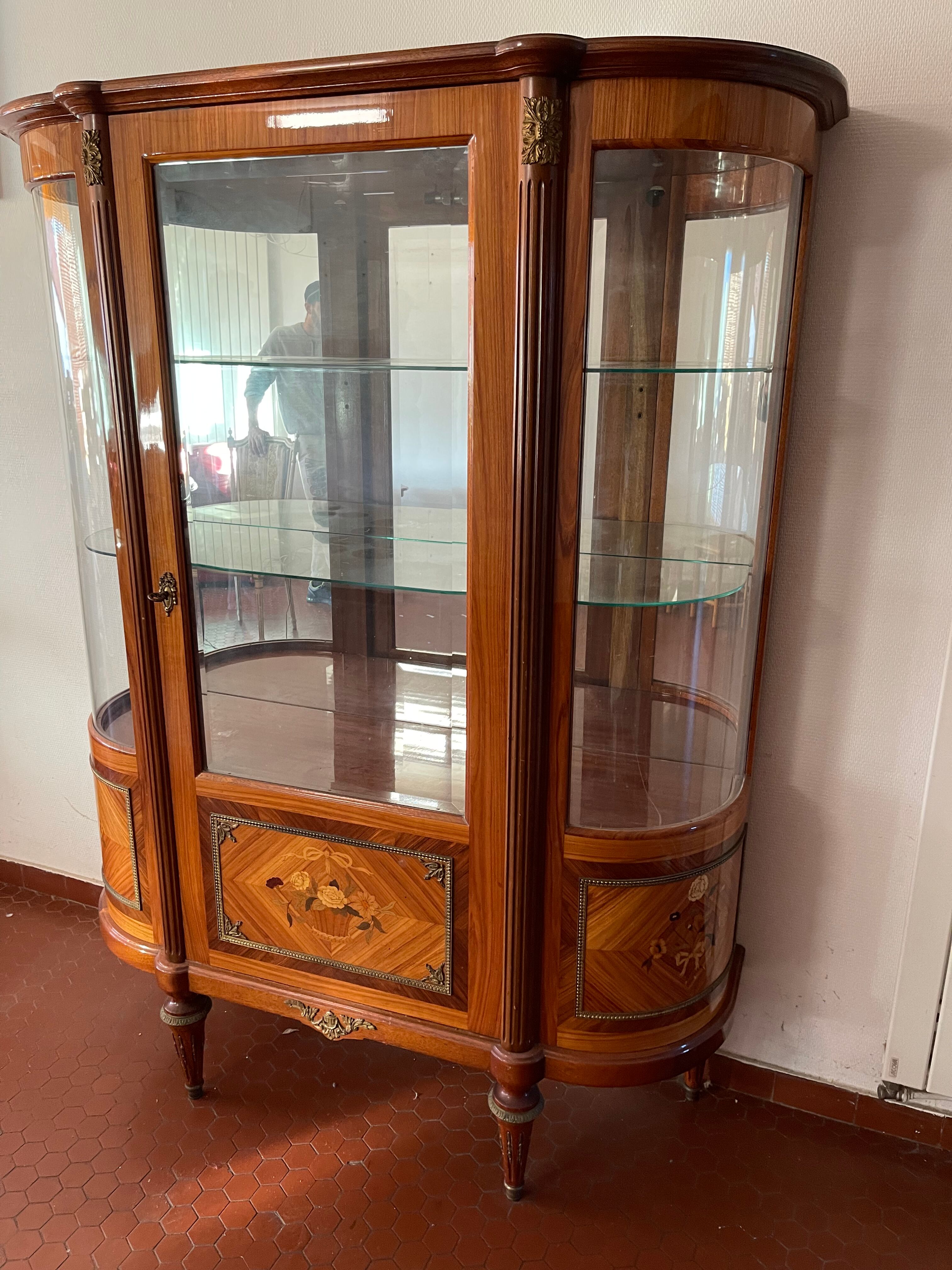 Louis XVI style silver showcase In marquetry