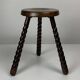 Pair of 2 midcentury brutalist modernist wood turned stools, ca 1950s