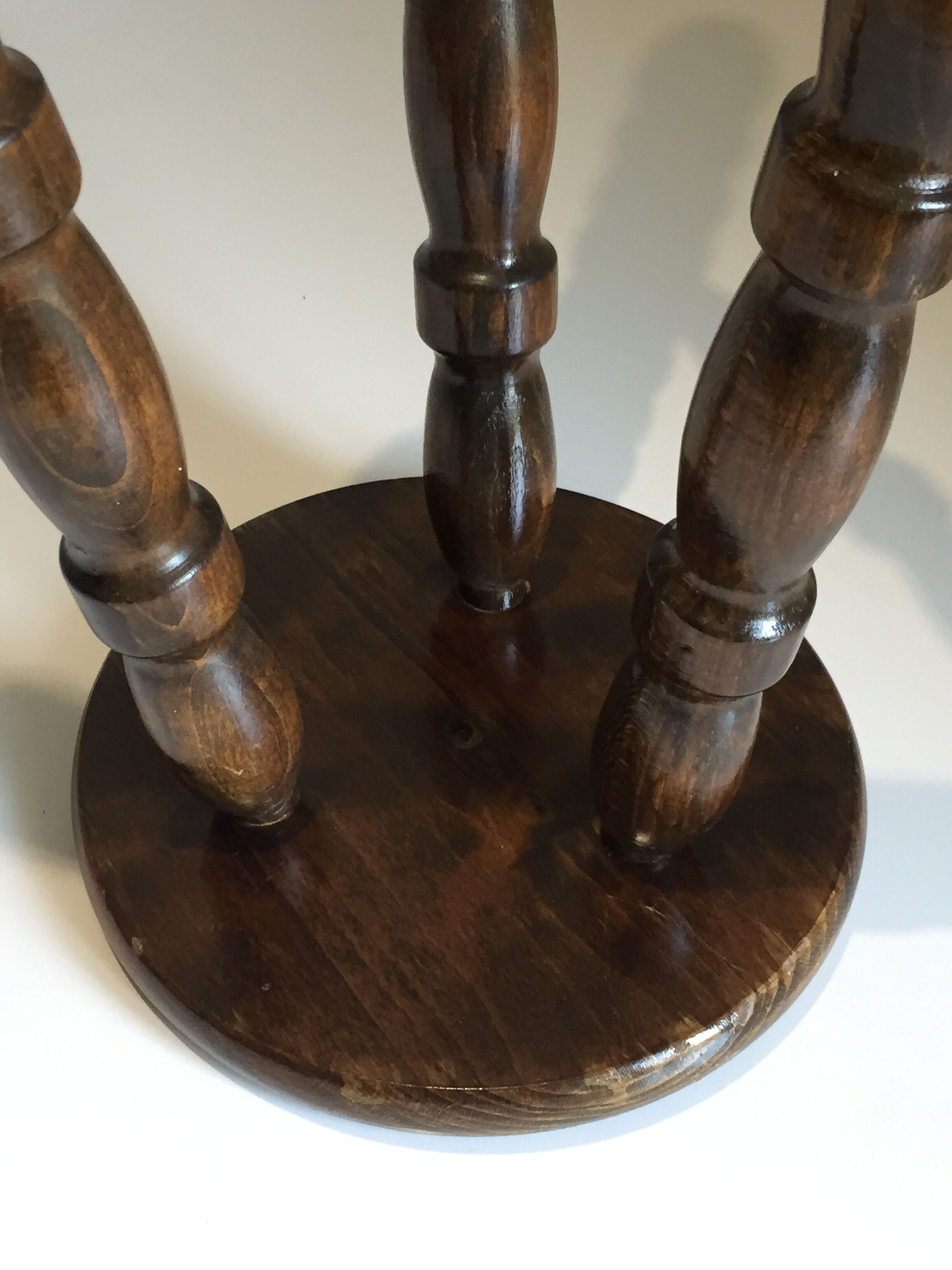 High tripod stool in turned wood