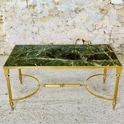 Mid-century coffee table in green marble and brass, 1960s