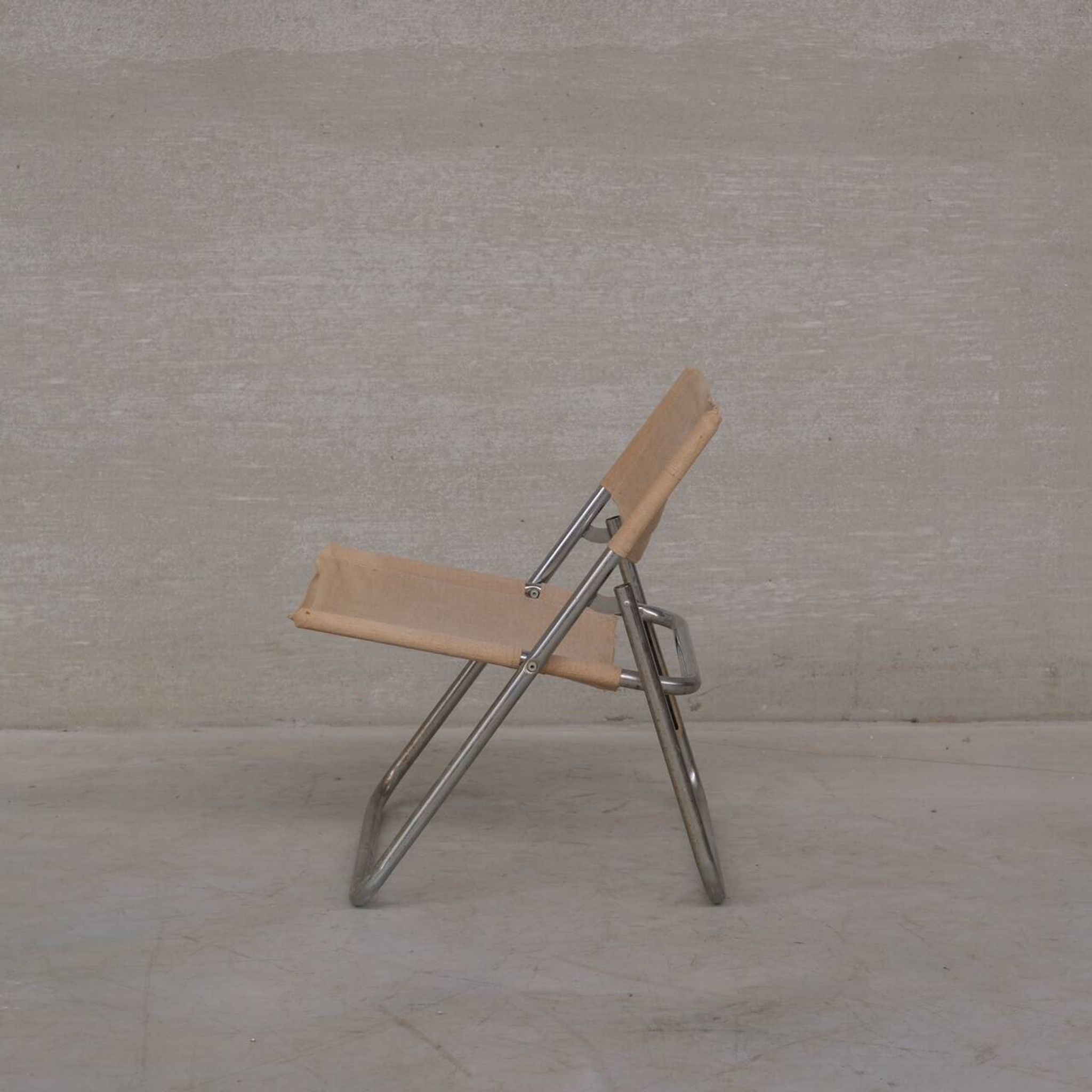 Niels Gammelgaard 'Cox' Folding Linen Mid-Century Chrome Lounge Chair