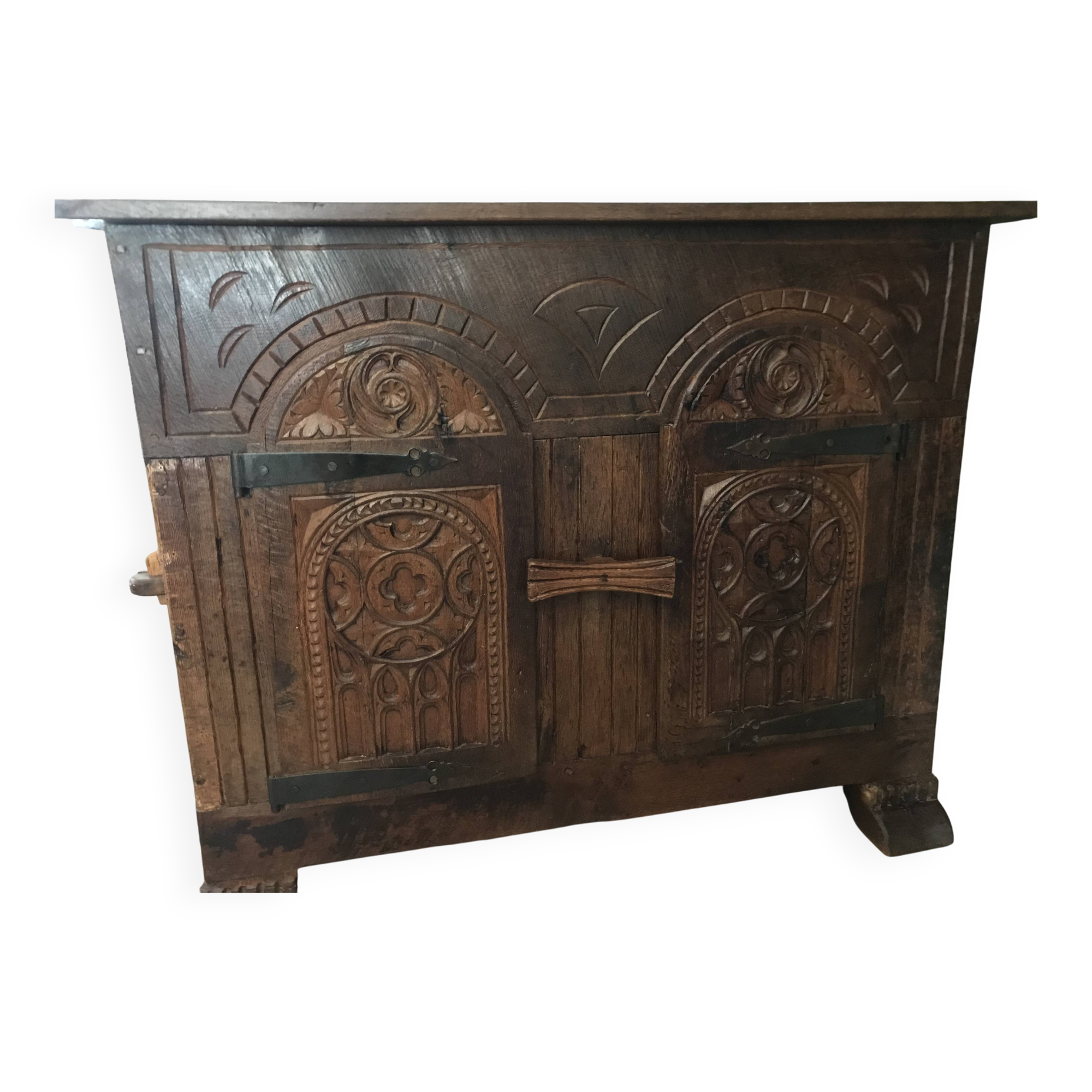 19th Century Neo-Gothic Sideboard / Chest in Solid Oak