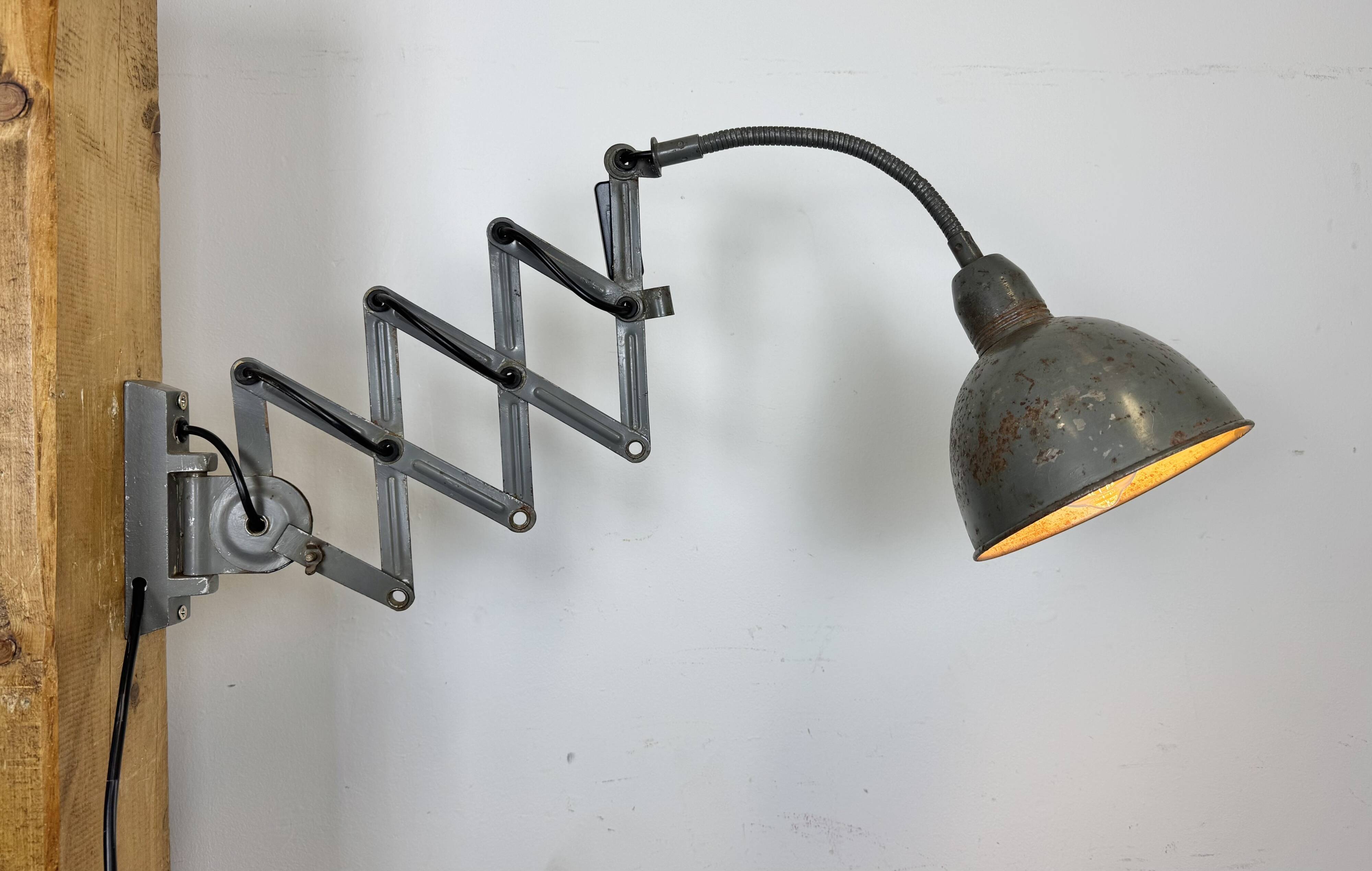 Grey Industrial Scissor Wall Lamp from Elektroinstala, 1960s