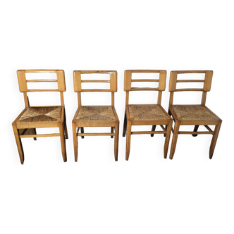 4 chaises paillées des années 1950