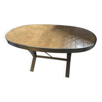 Vintage metal and ceramic table