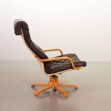 Noboru Nakamura Design Chocolate Brown Padded Leatherette Swivel Chairs 70s