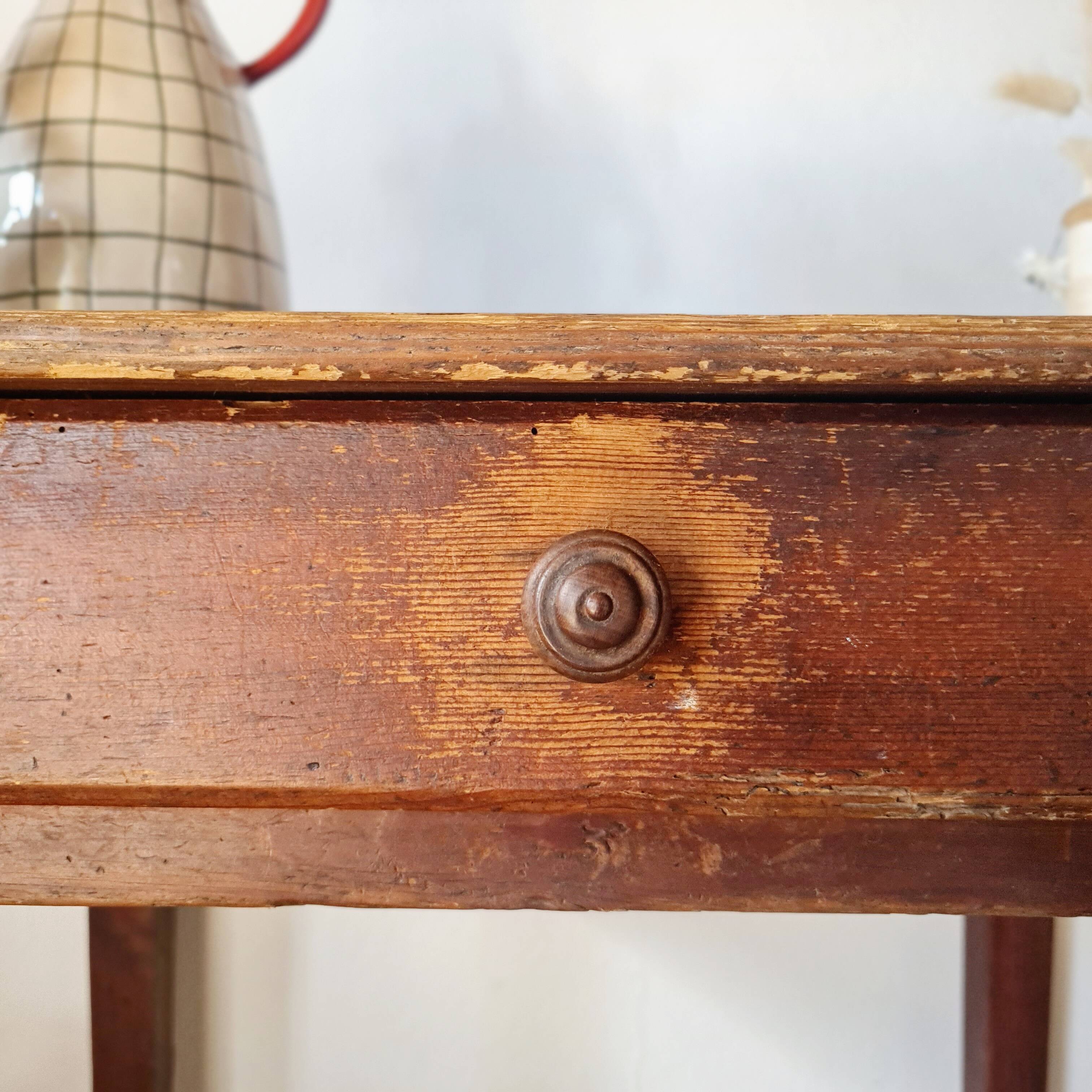 Small antique farmhouse table in wood – vintage rustic desk