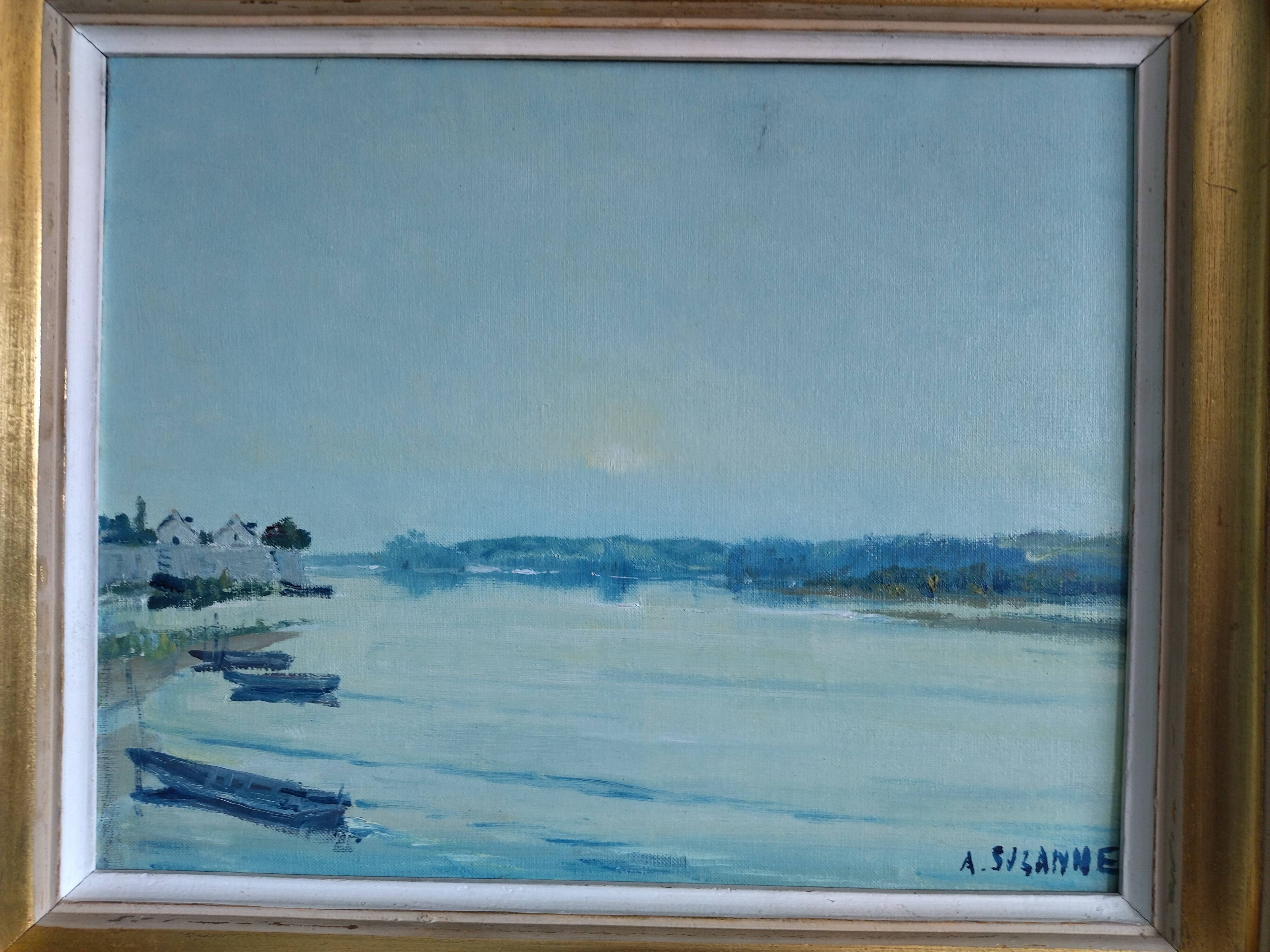 Painting ancient seascape, oil on canvas, signed André Suzanne