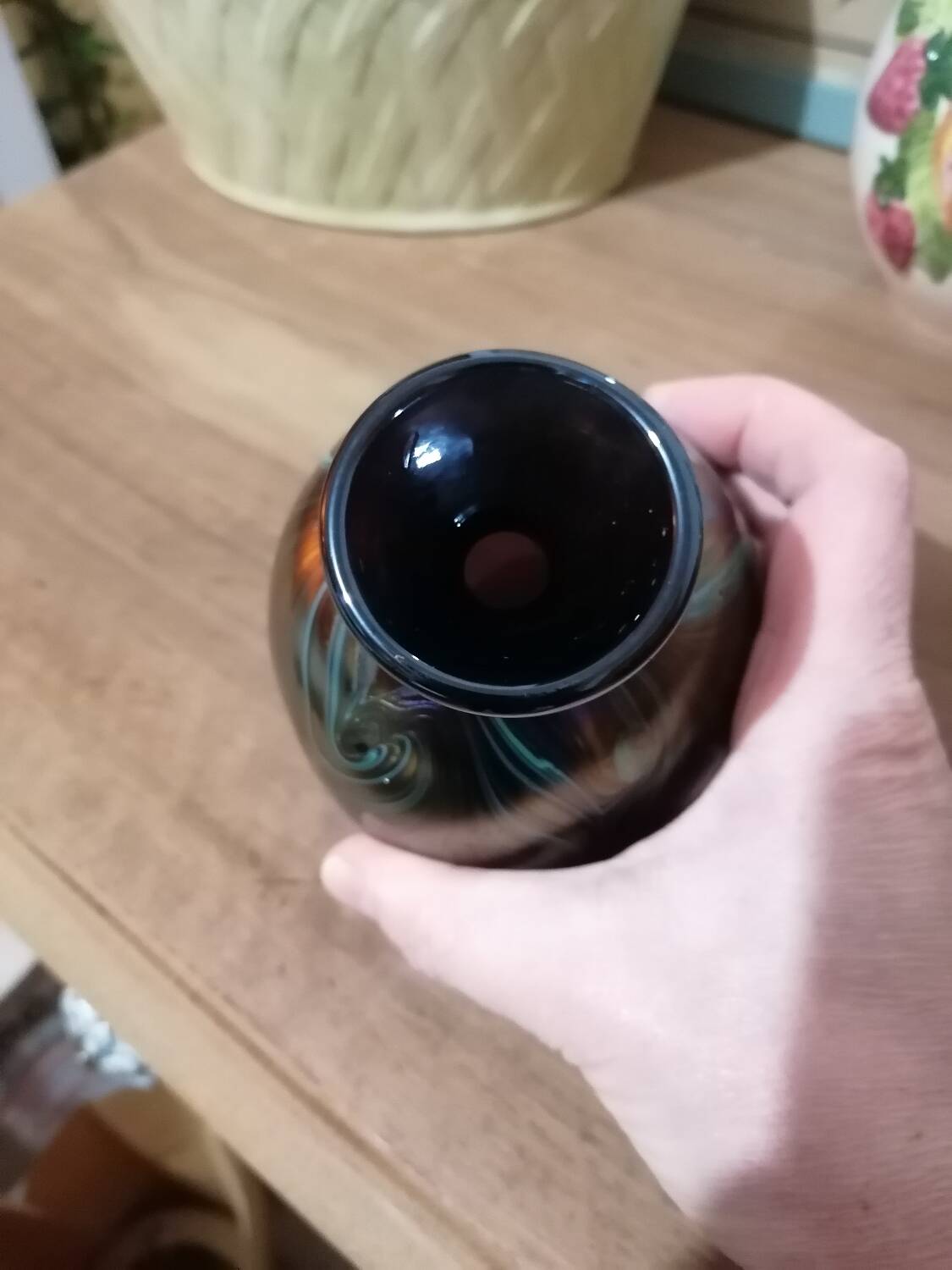 Iridescent marbled vase in the style of Loetz.